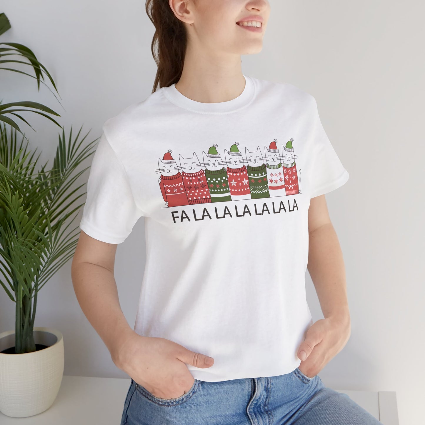 Fa la la la la Christmas cat tee