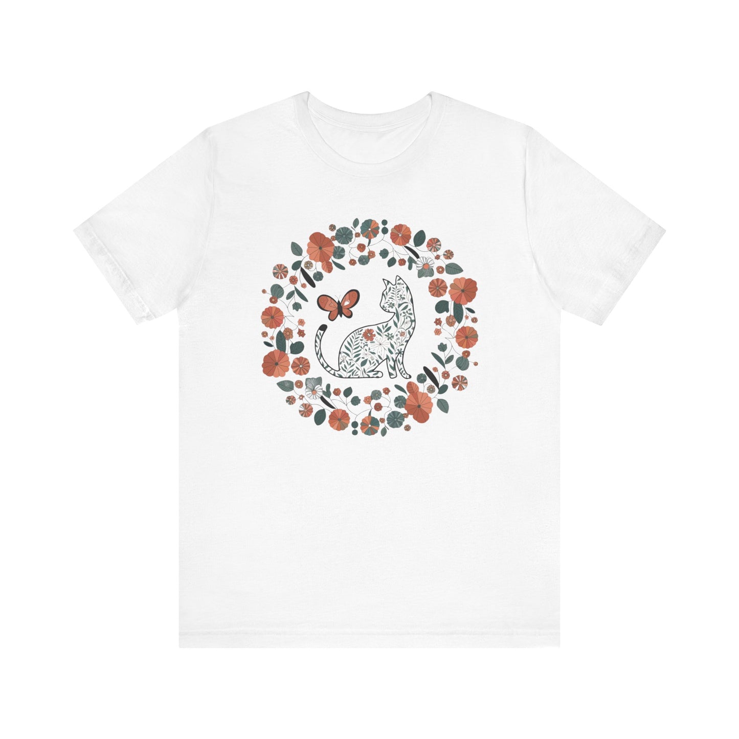 Floral Cat T-shirt with Butterfly