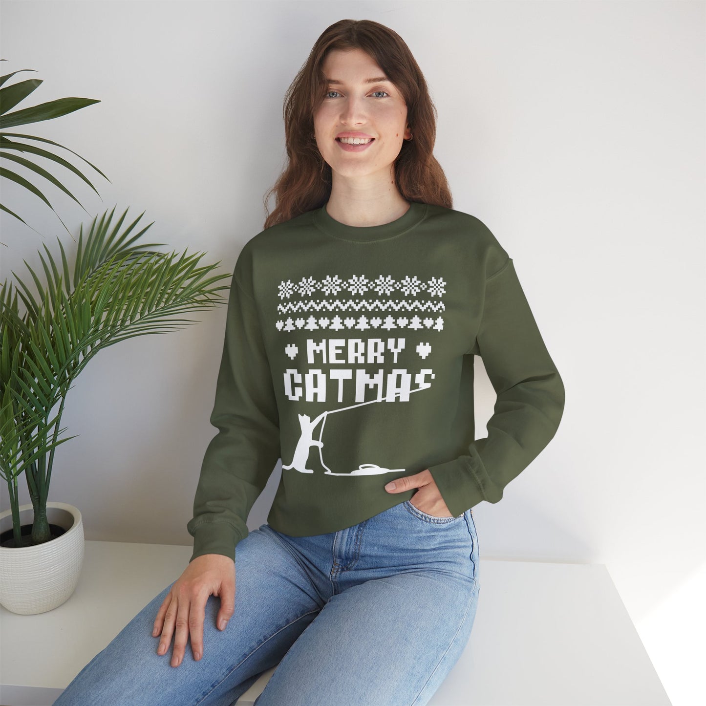 Merry Catmas Holiday Naughty Cat Crewneck Sweatshirt