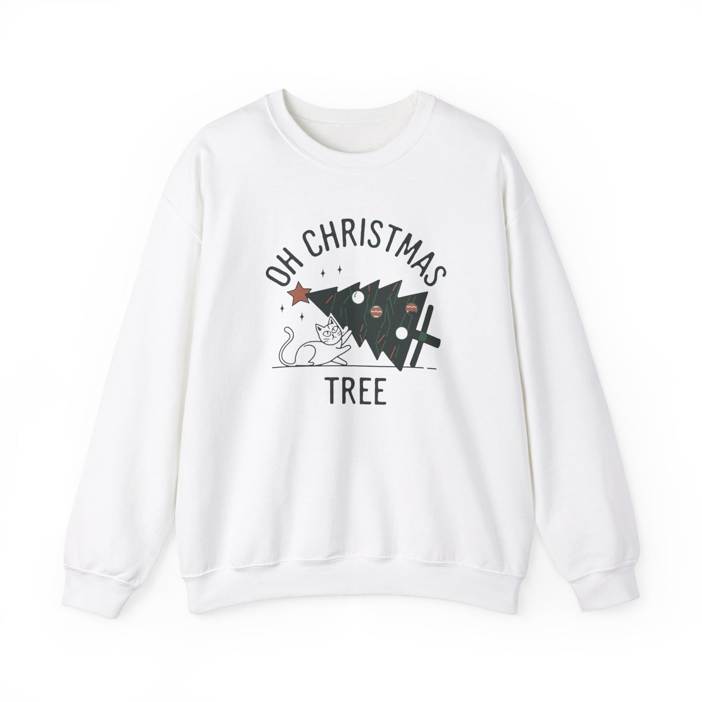 Oh Christmas Tree Cat Humor Crewneck Sweatshirt