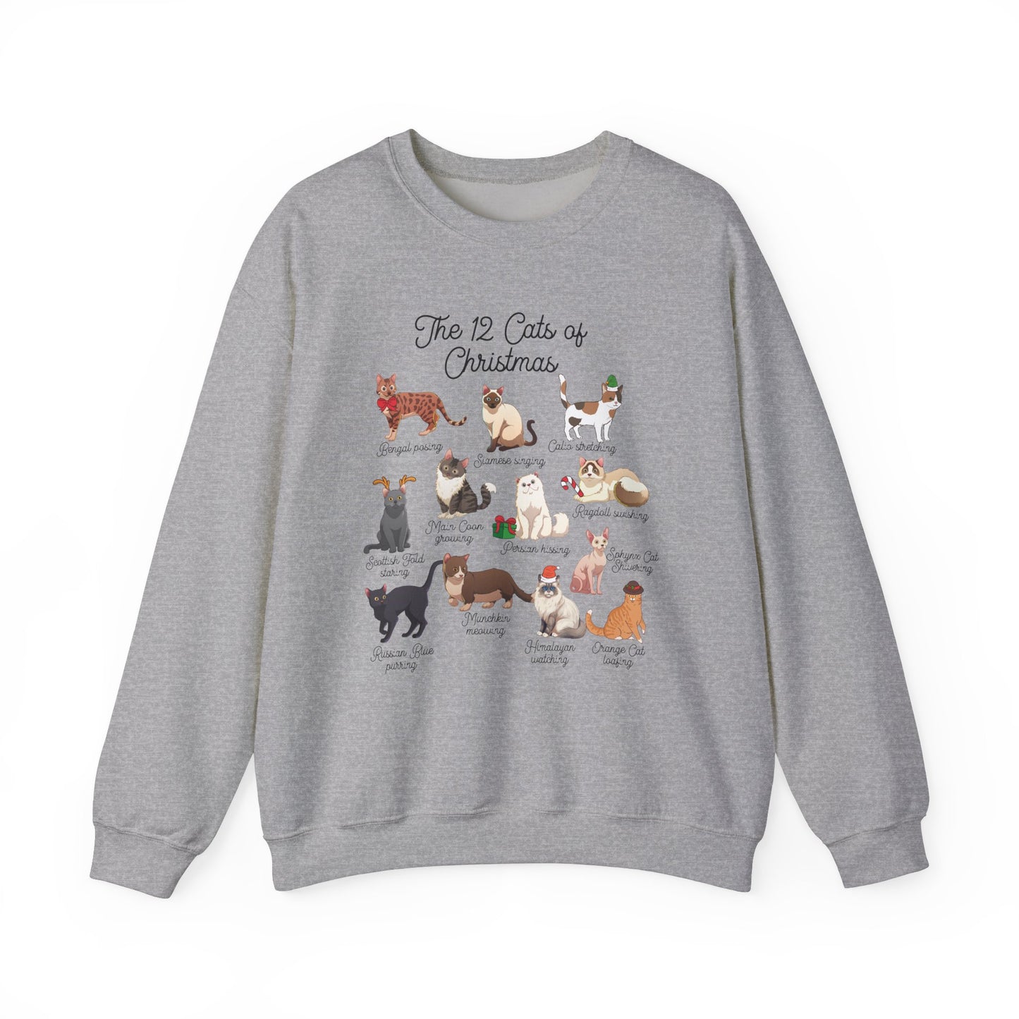 12 Cats of Christmas Holiday Crewneck Sweatshirt