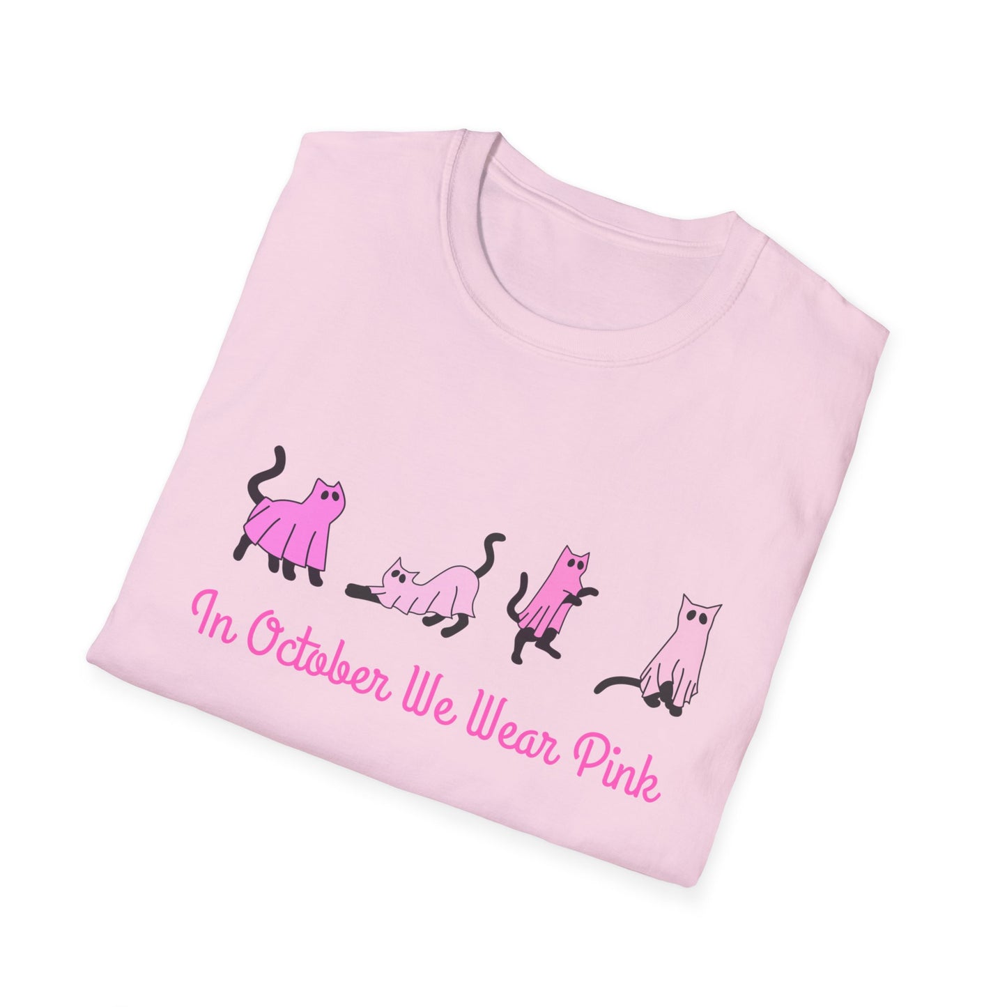 In October We Wear Pink Cat T-Shirt – Funny Breast Cancer Awareness Tee