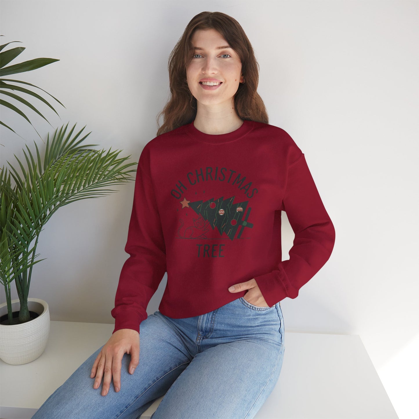 Oh Christmas Tree Cat Humor Crewneck Sweatshirt