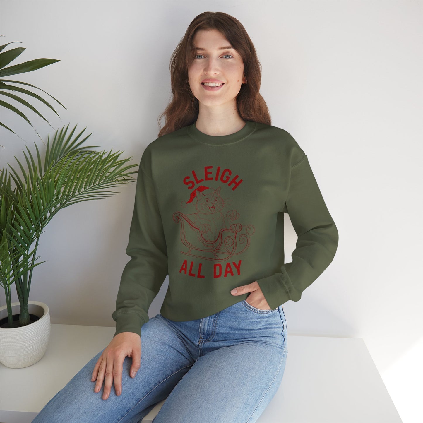 Sleigh All Day Cat Feral Cat Crewneck Sweatshirt