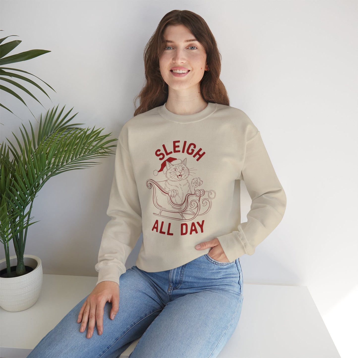 Sleigh All Day Cat Feral Cat Crewneck Sweatshirt