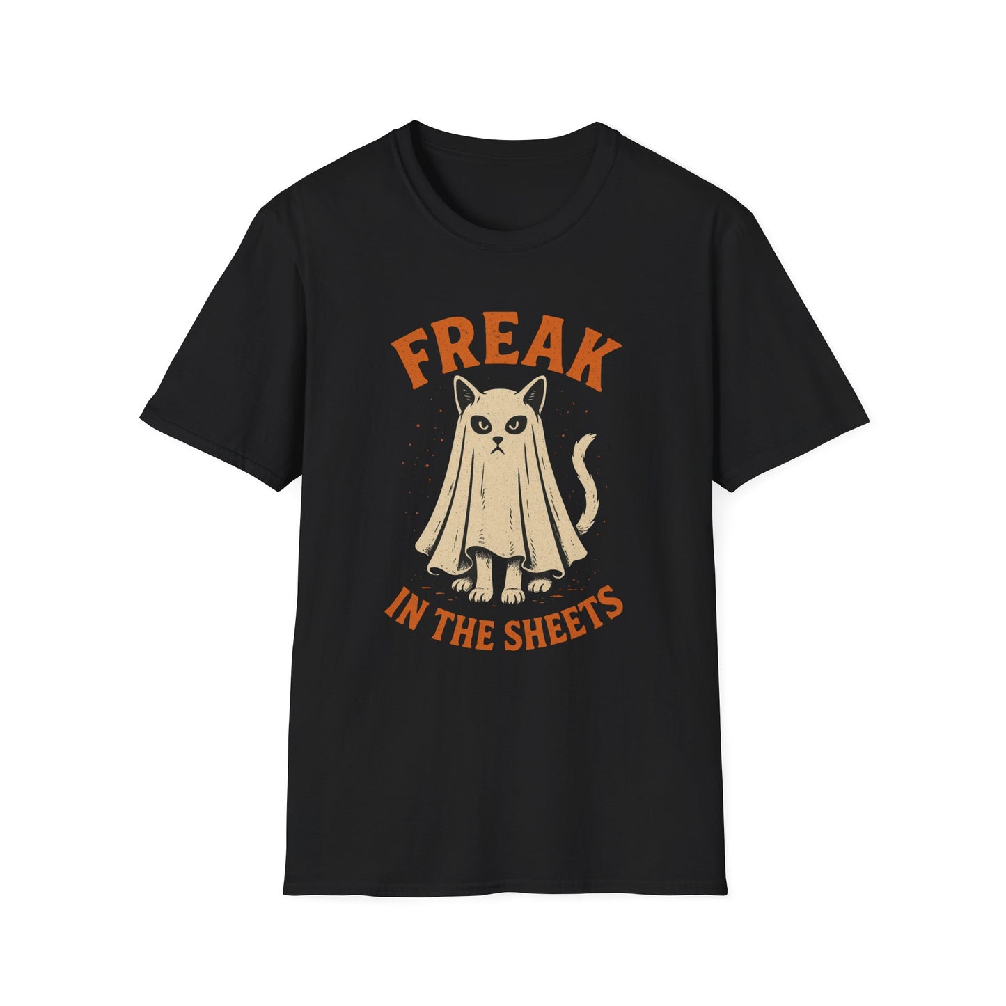 Freak in the Sheets Cat Halloween T-Shirt – Funny Ghost Cat Graphic Tee