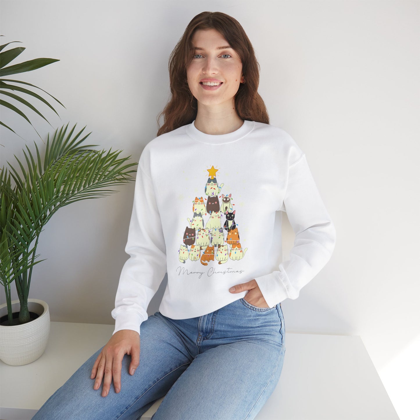 Cat Christmas Tree Holiday Crewneck Sweatshirt