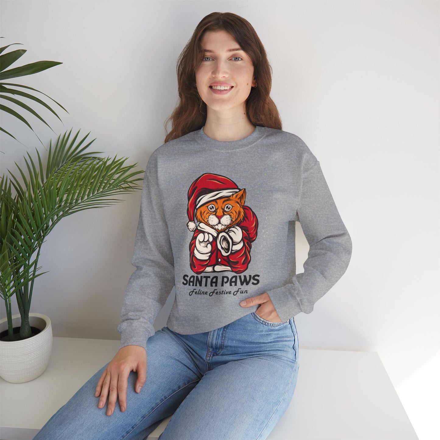 Santa Paws Festive Cat Crewneck Sweatshirt