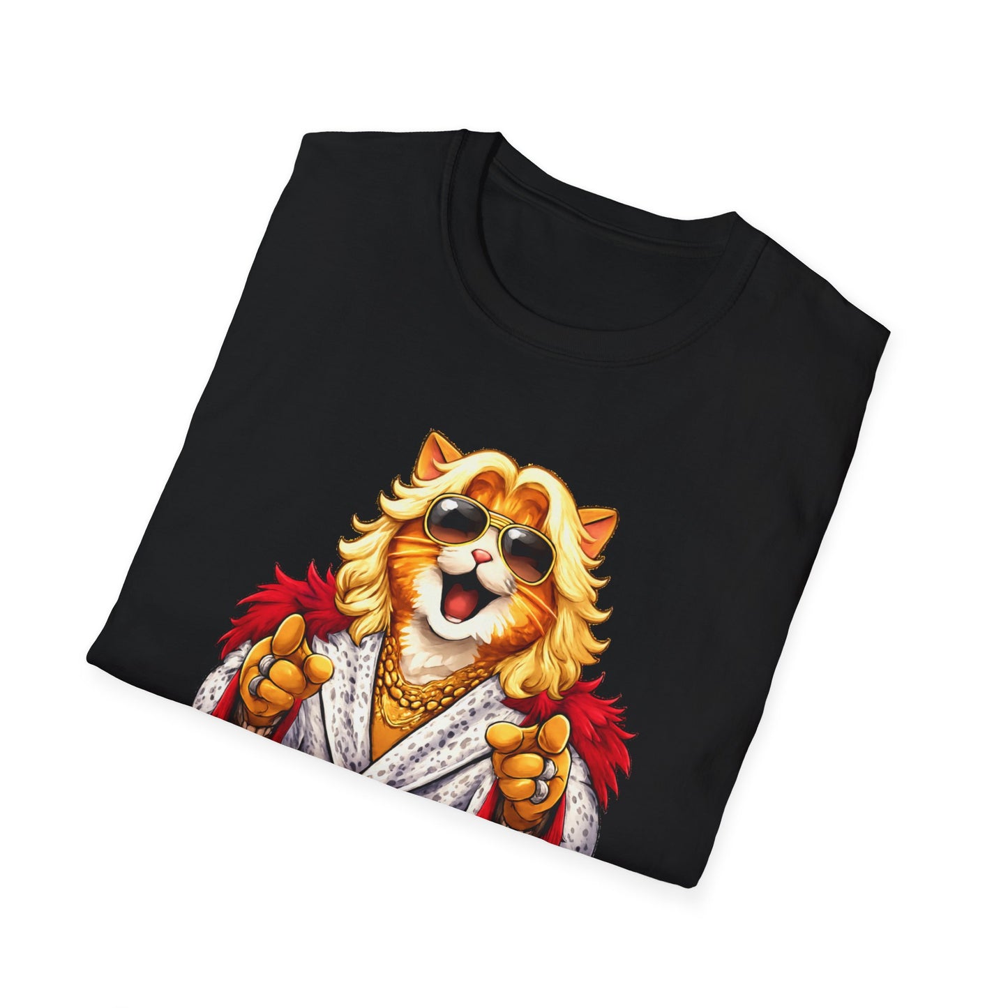 Ric Flair cat parody shirt featuring a cat in sunglasses and feathered robe with WOOOO text