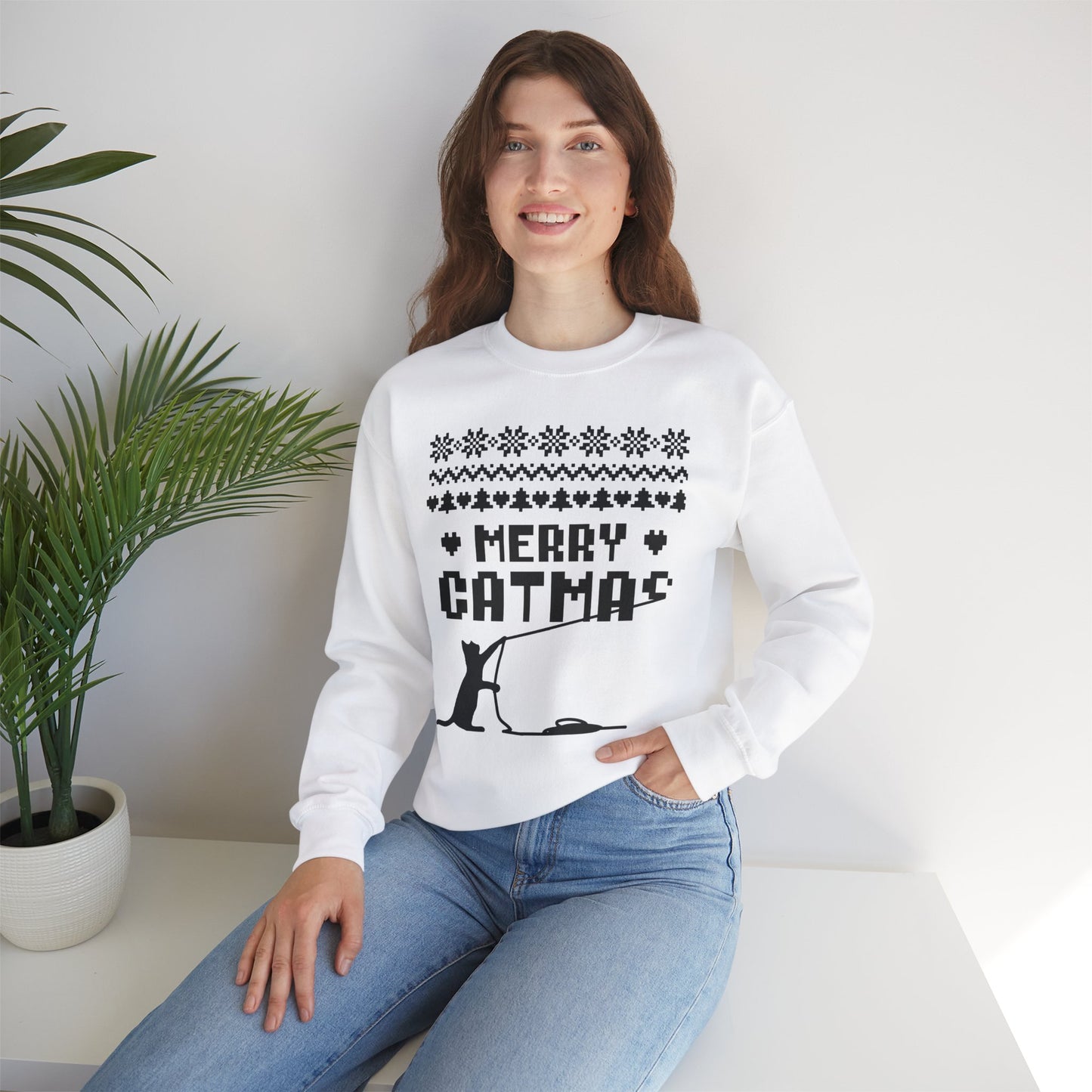 Merry Catmas Holiday Naughty Cat Crewneck Sweatshirt