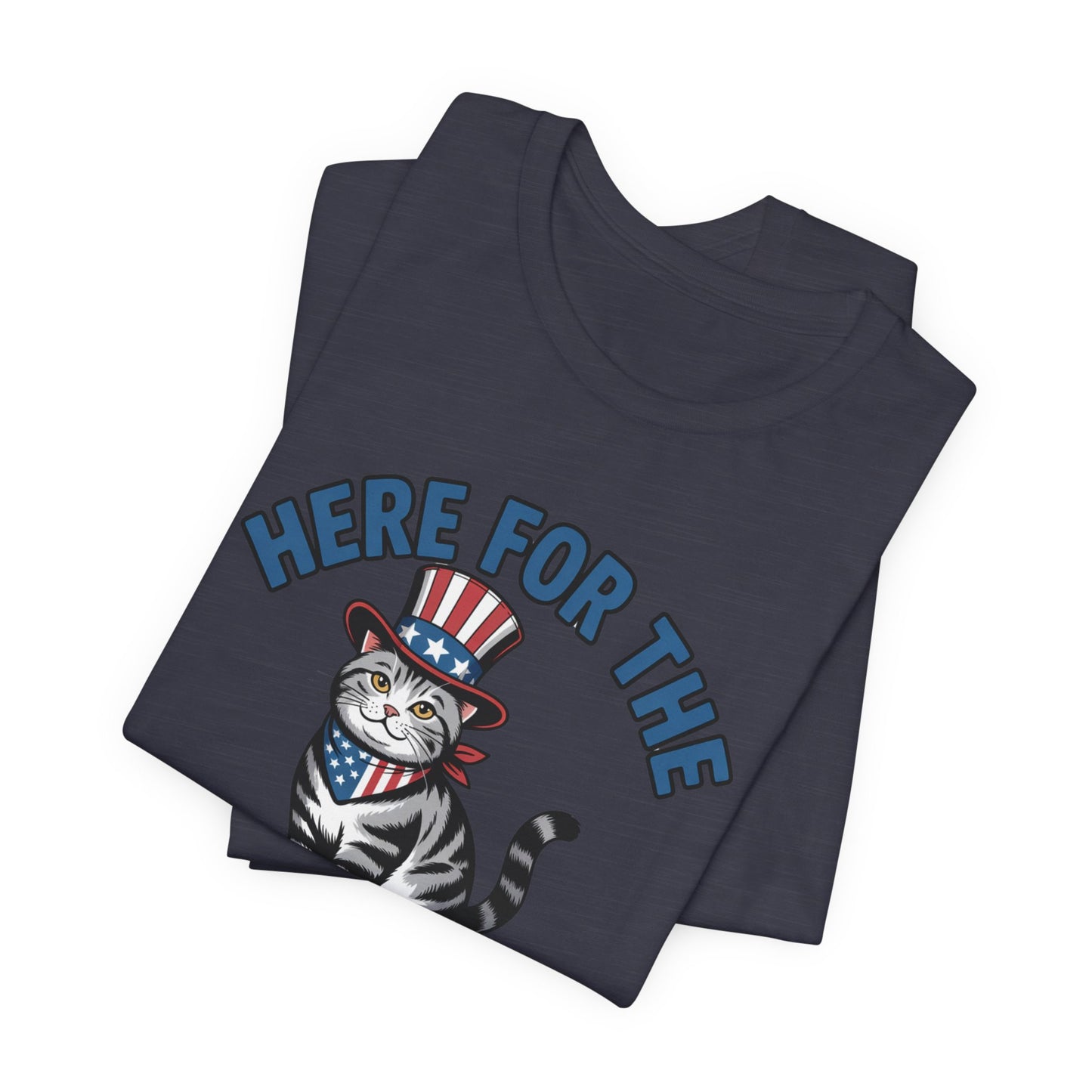 Patriotic Cat T-Shirt - "Here For The Hotdogs" Funny 4th of July Shirt
