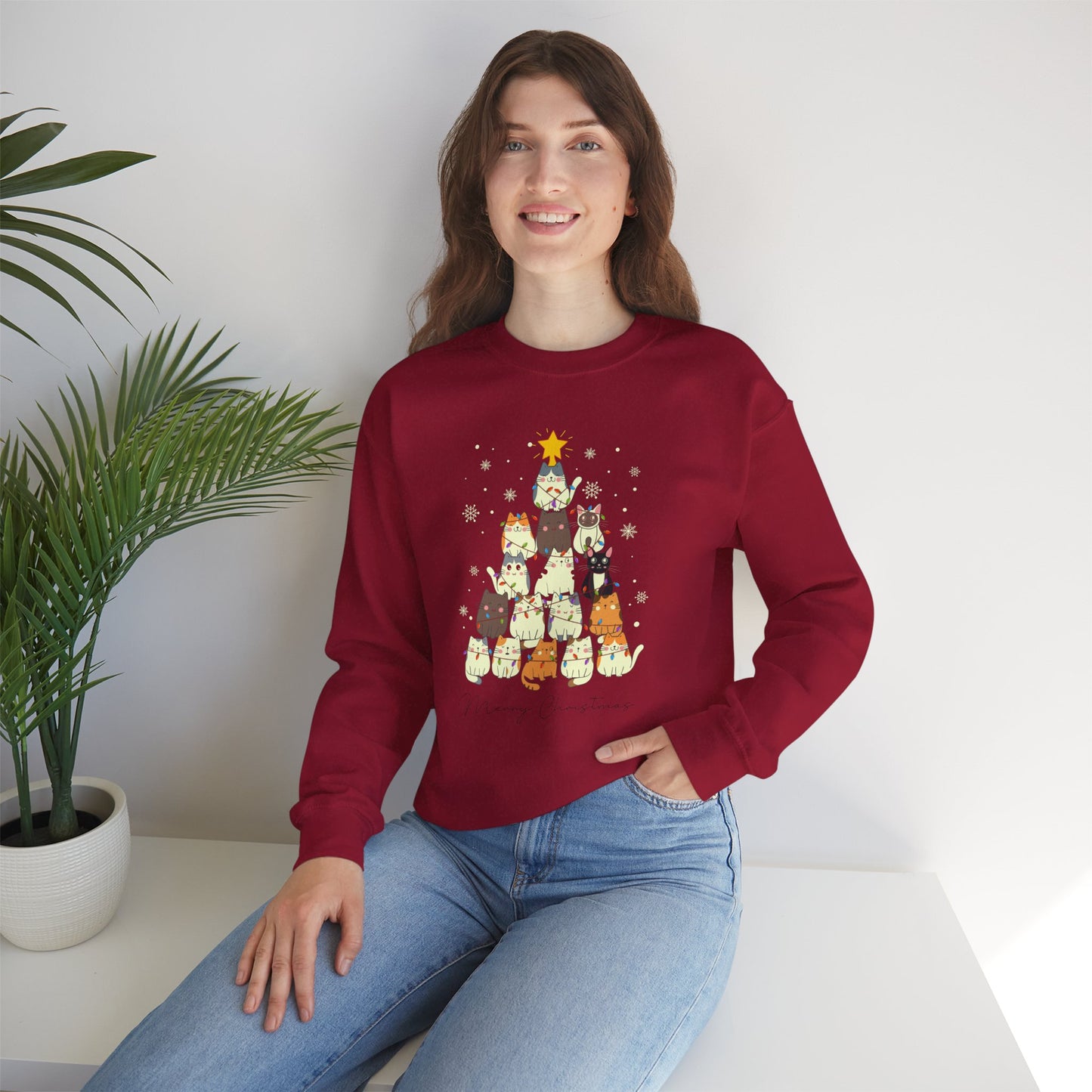 Cat Christmas Tree Holiday Crewneck Sweatshirt