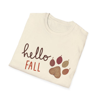 Hello Fall Paw Print T-Shirt – Autumn Graphic Tee for Dog & Cat Lovers, Pumpkin Spice Season Shirt