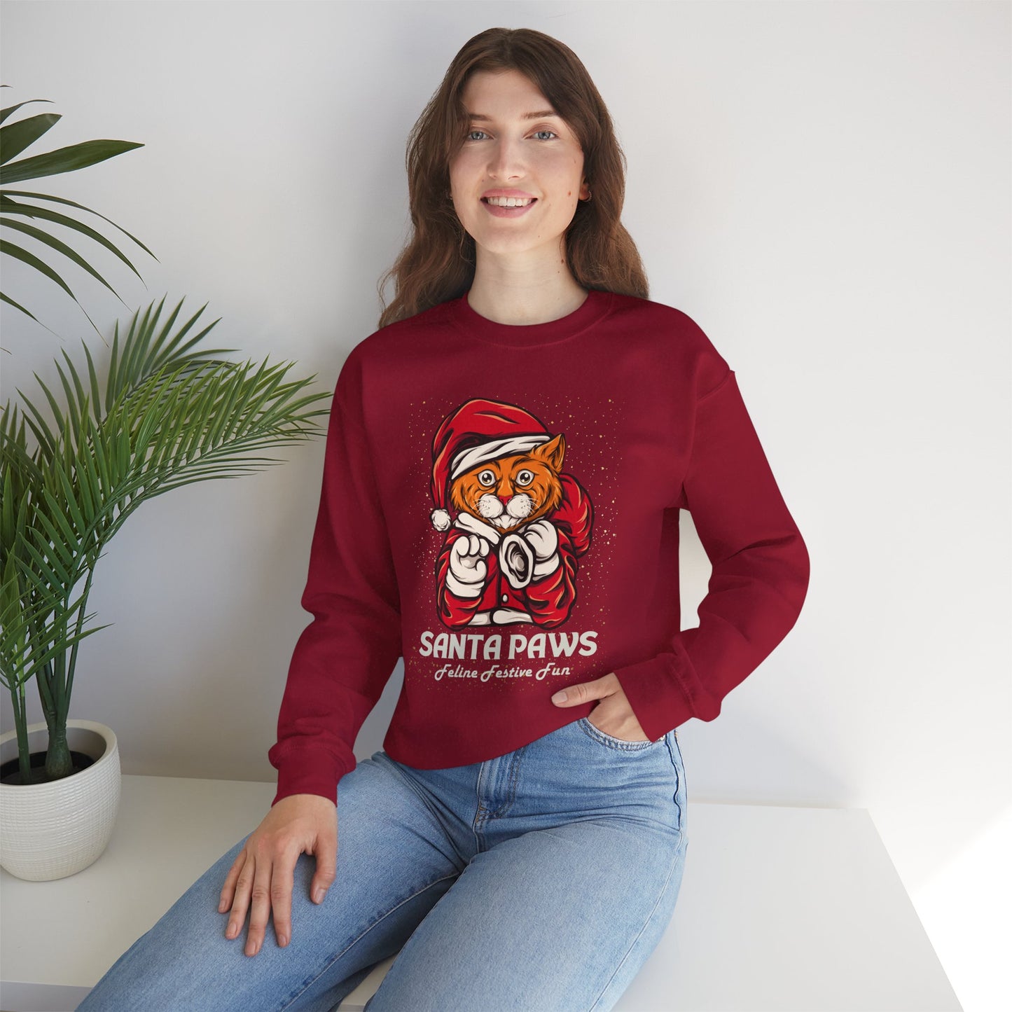 Santa Paws Festive Cat Crewneck Sweatshirt