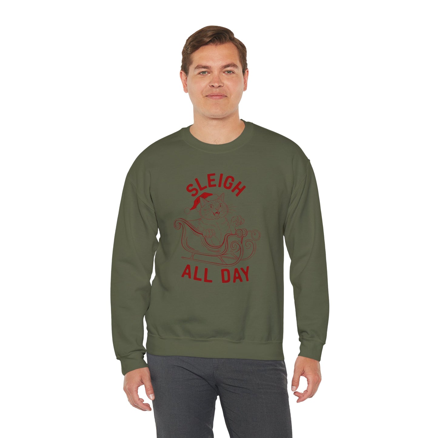 Sleigh All Day Cat Feral Cat Crewneck Sweatshirt