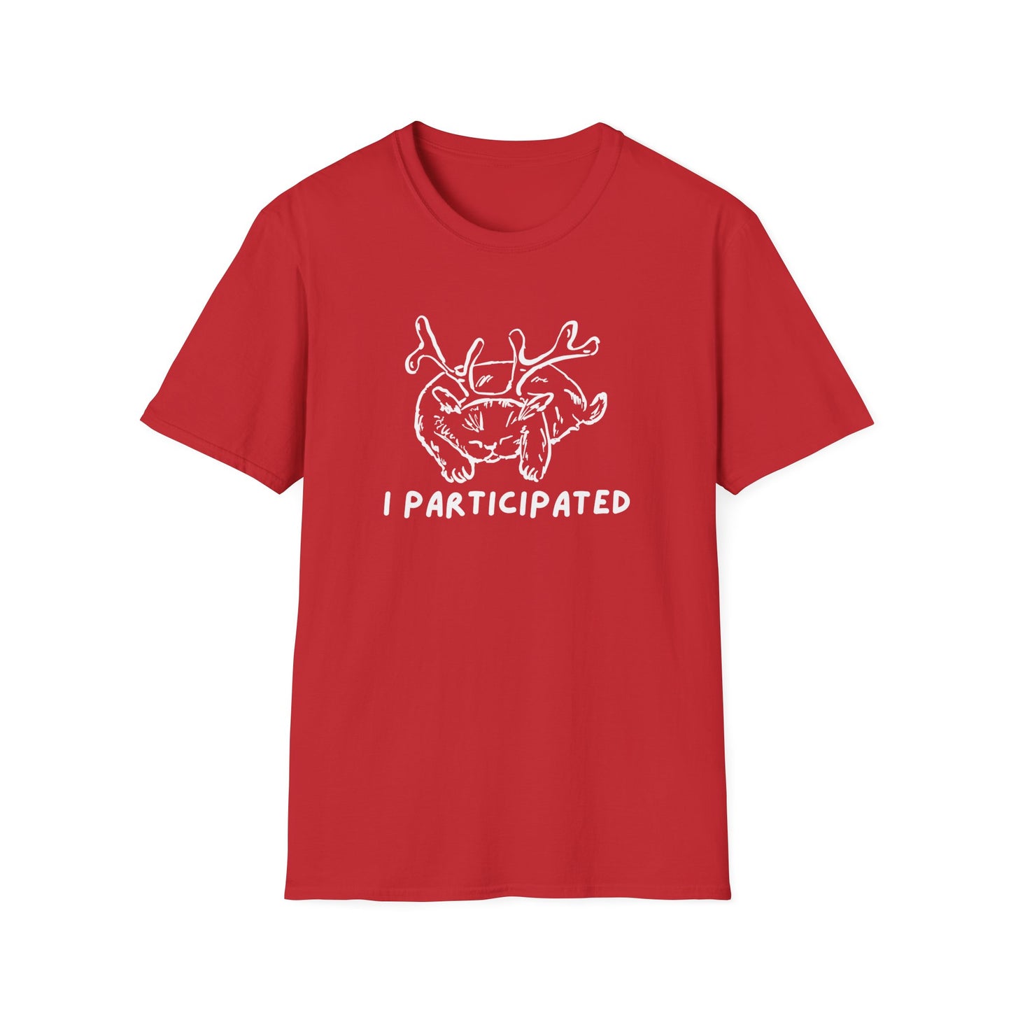 I Participated Cat Christmas T-Shirt | Funny Lazy Cat Reindeer Holiday Tee