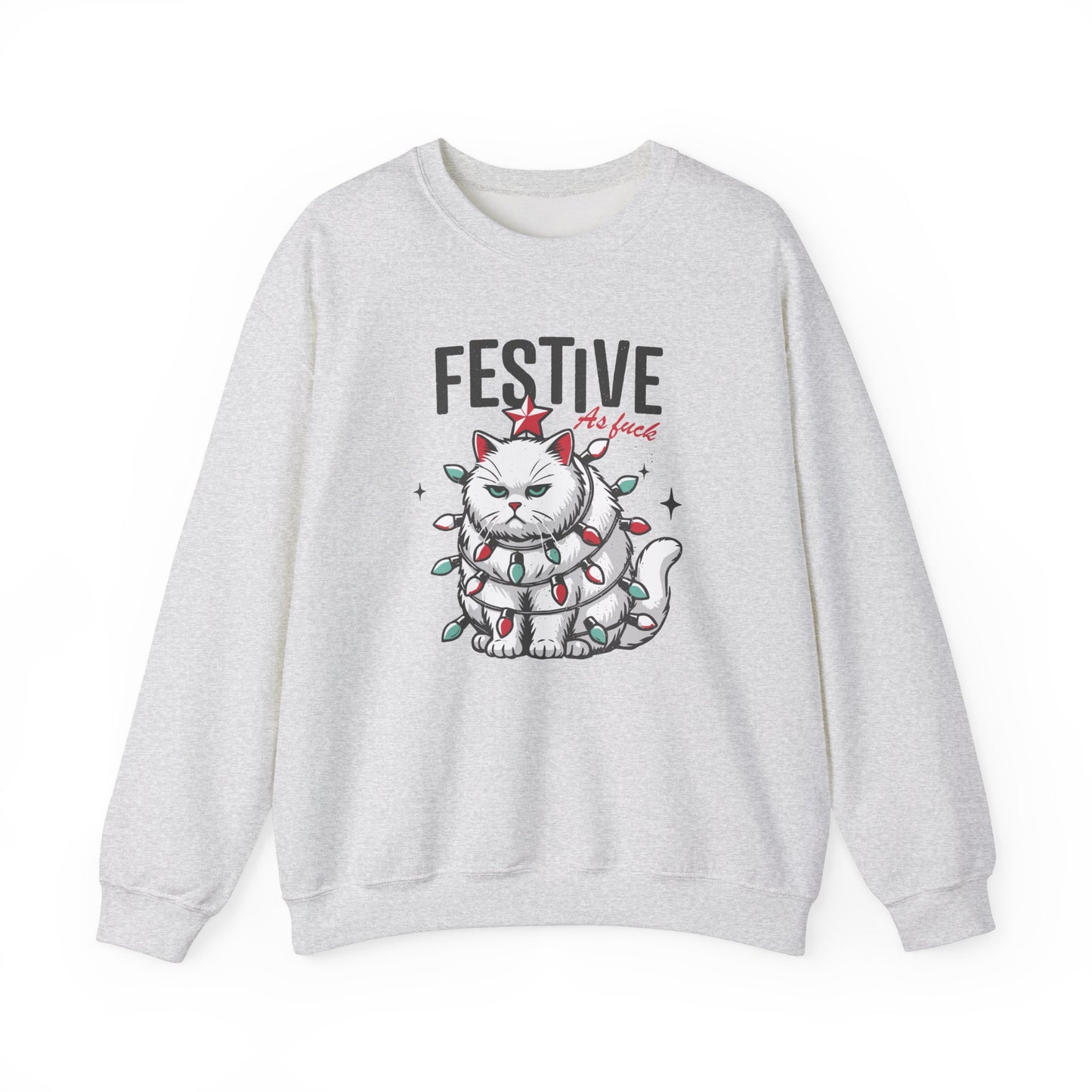 Grumpy Festive Cat Crewneck Sweatshirt