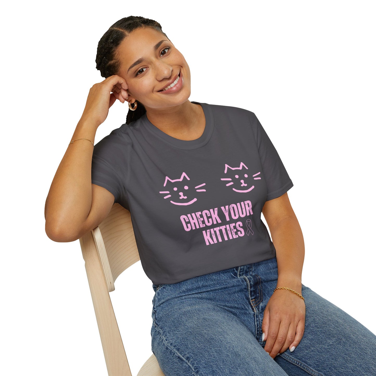 Check Your Kitties Breast Cancer Awareness T-Shirt.