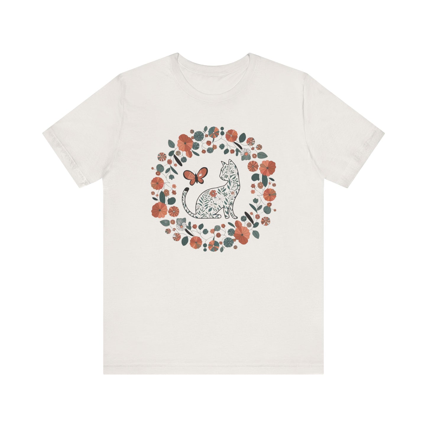 Floral Cat T-shirt with Butterfly