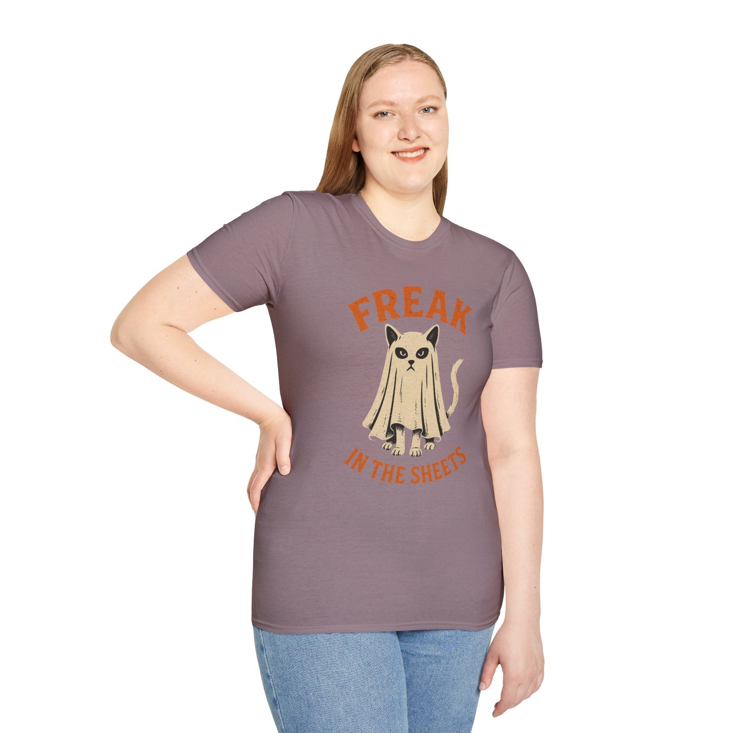 Freak in the Sheets Cat Halloween T-Shirt – Funny Ghost Cat Graphic Tee