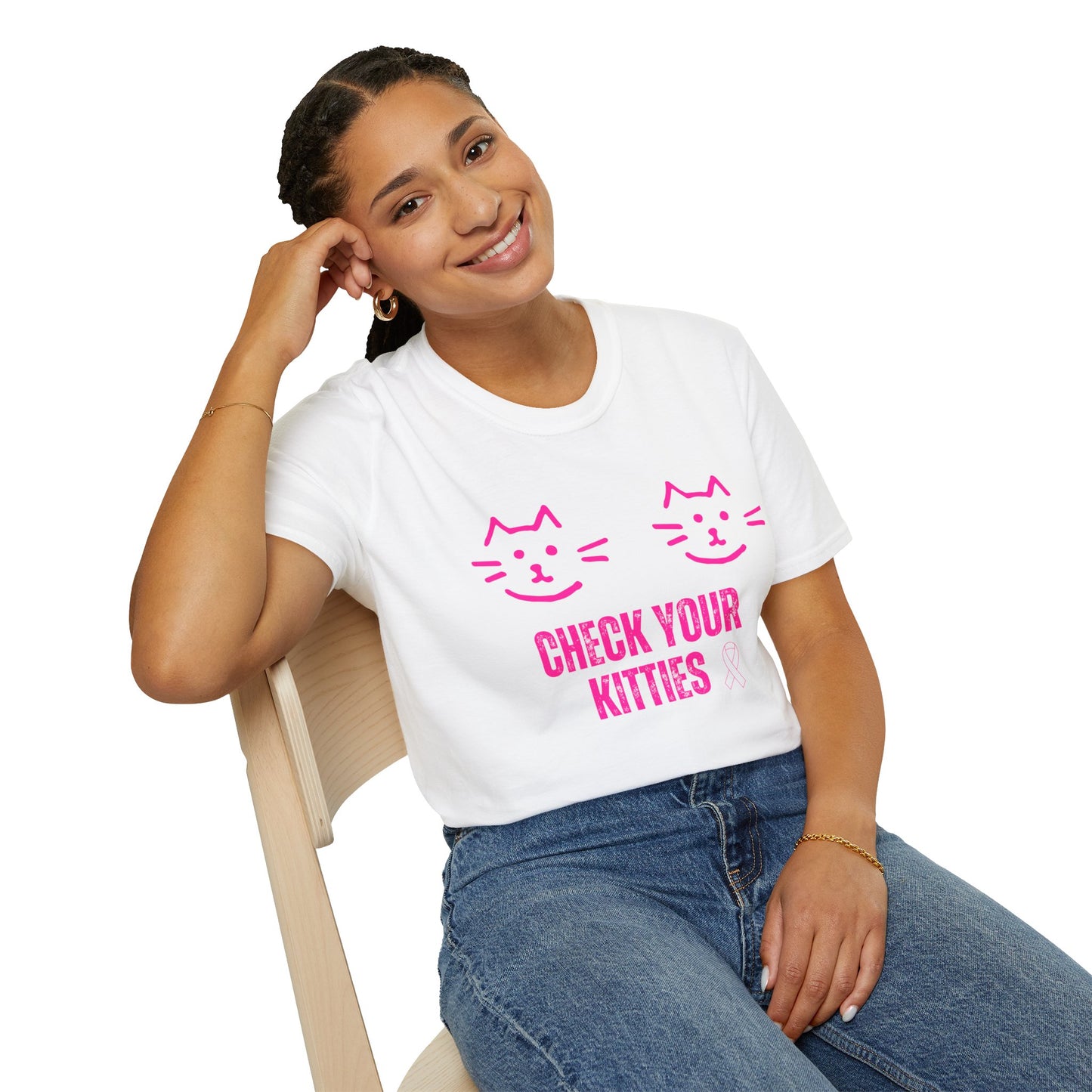 Check Your Kitties Breast Cancer Awareness T-Shirt.