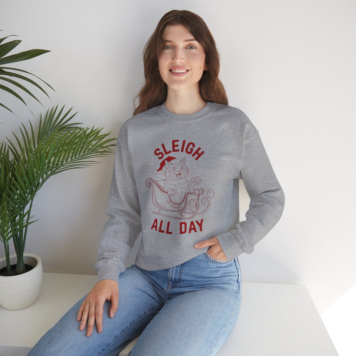 Sleigh All Day Cat Feral Cat Crewneck Sweatshirt