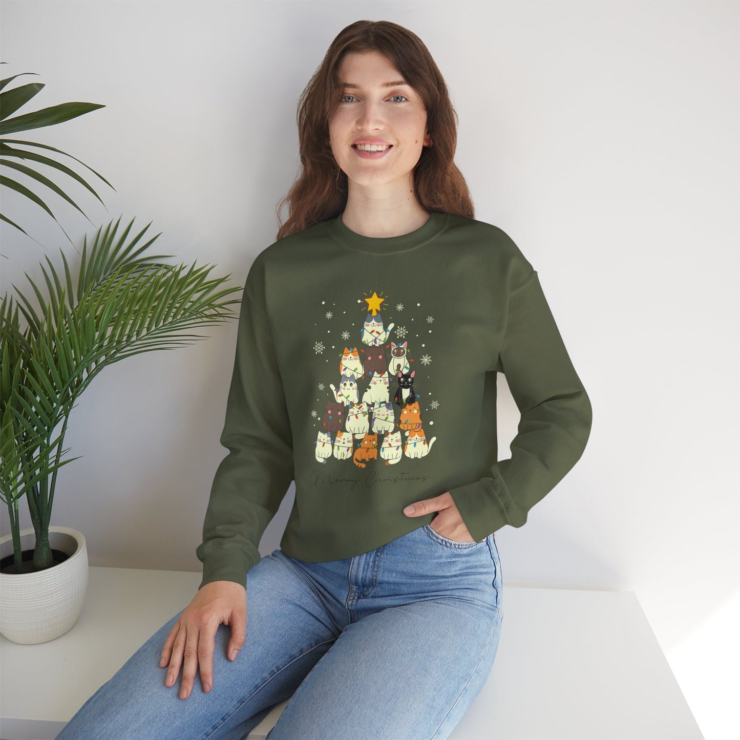 Cat Christmas Tree Holiday Crewneck Sweatshirt