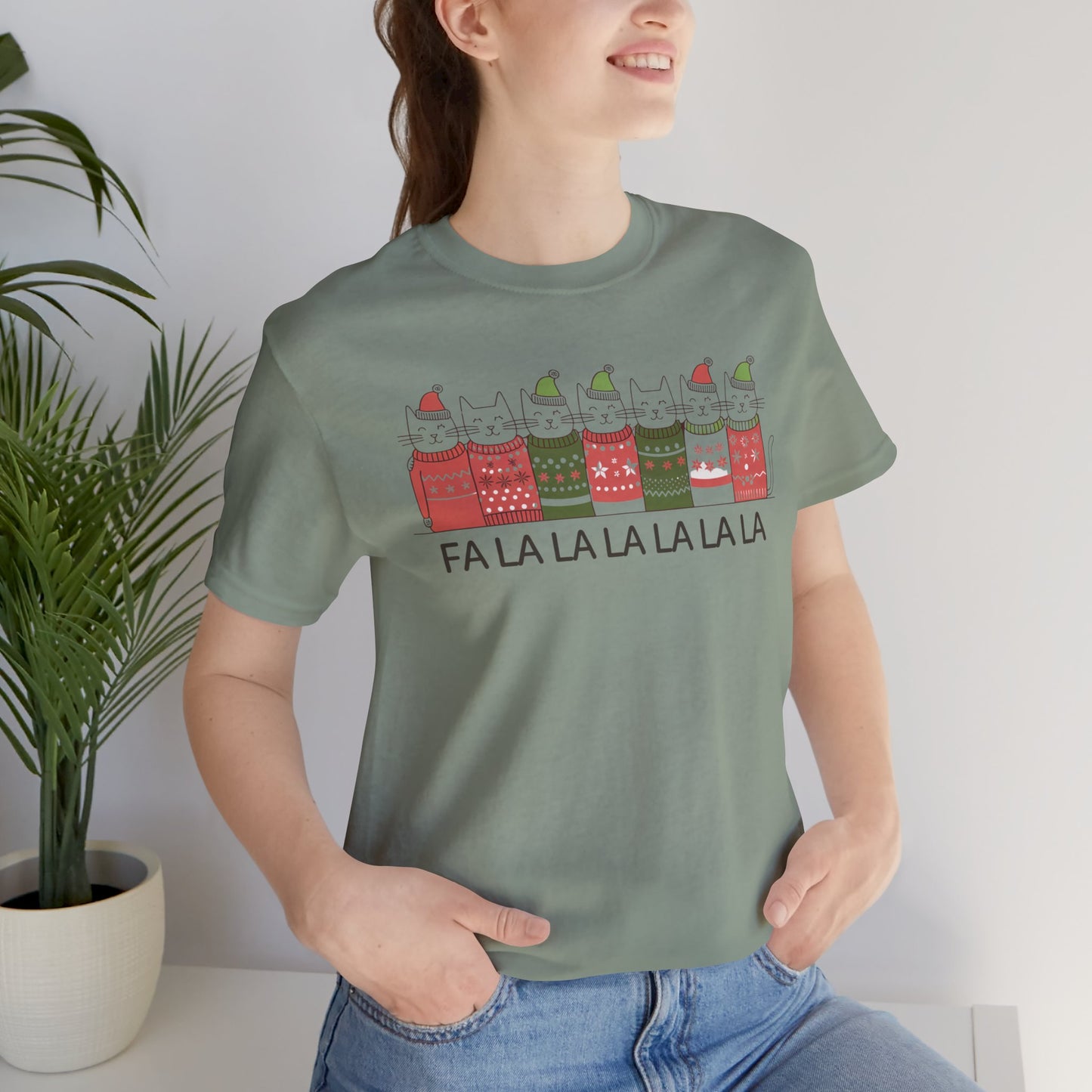 Fa la la la la Christmas cat tee