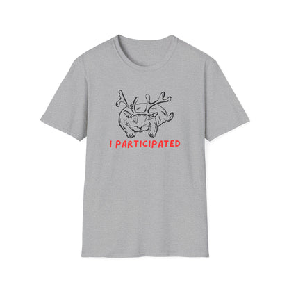 I Participated Cat Christmas T-Shirt | Funny Lazy Cat Reindeer Holiday Tee
