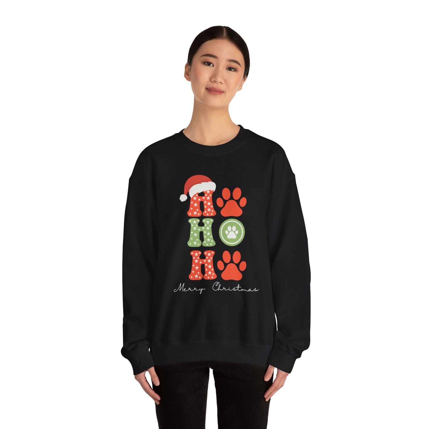 HO HO Paws Christmas Crewneck Sweatshirt | Retro Holiday Pet Lover Sweatshirt