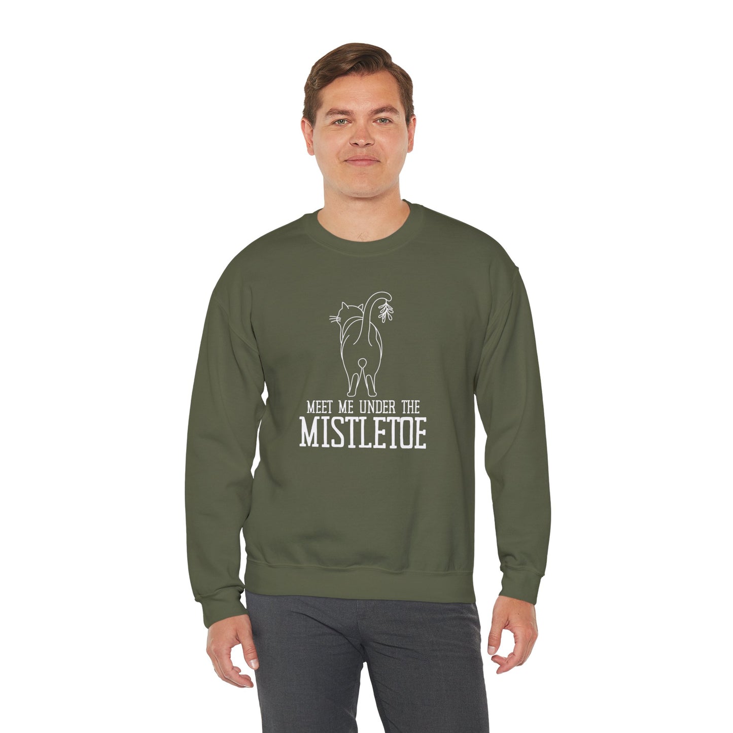 Under the Mistletoe Cat Humor Crewneck Sweatshirt