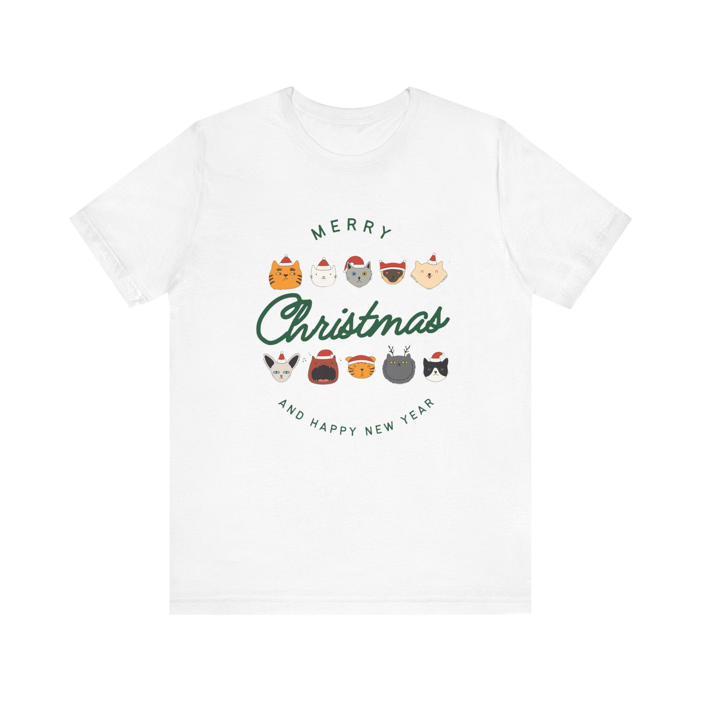 Merry Christmas Happy New Year Cat Tee