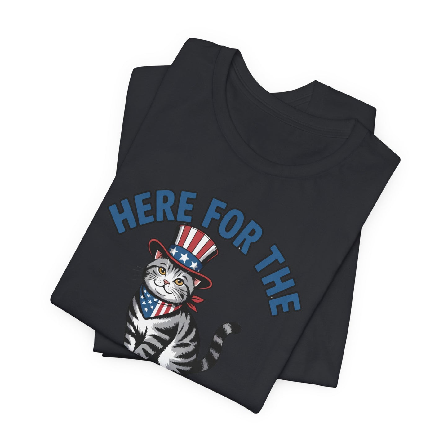Patriotic Cat T-Shirt - "Here For The Hotdogs" Funny 4th of July Shirt