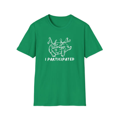 I Participated Cat Christmas T-Shirt | Funny Lazy Cat Reindeer Holiday Tee