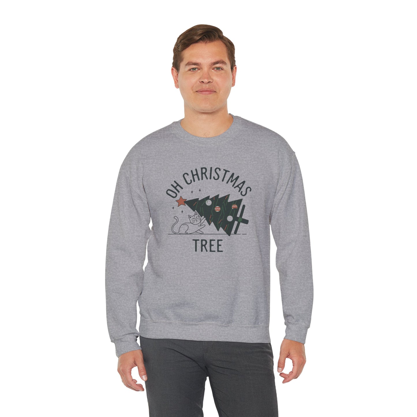 Oh Christmas Tree Cat Humor Crewneck Sweatshirt