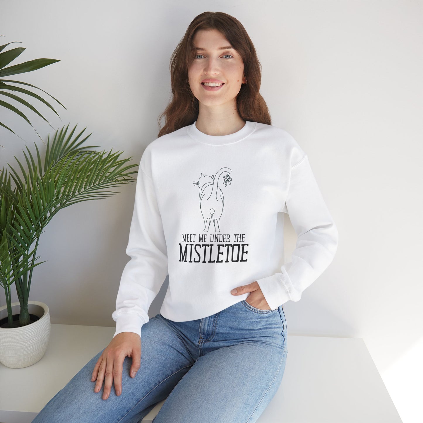 Under the Mistletoe Cat Humor Crewneck Sweatshirt