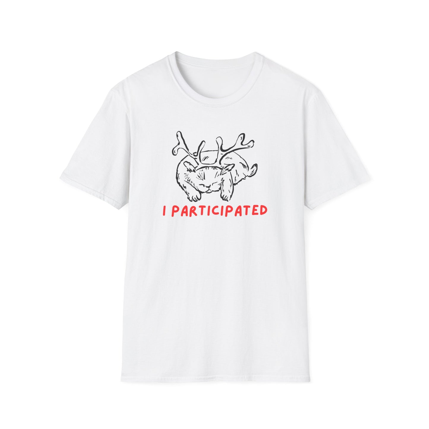 I Participated Cat Christmas T-Shirt | Funny Lazy Cat Reindeer Holiday Tee