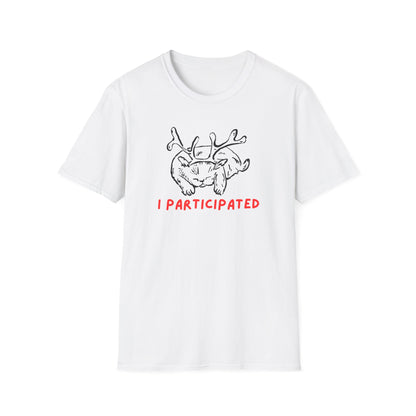 I Participated Cat Christmas T-Shirt | Funny Lazy Cat Reindeer Holiday Tee
