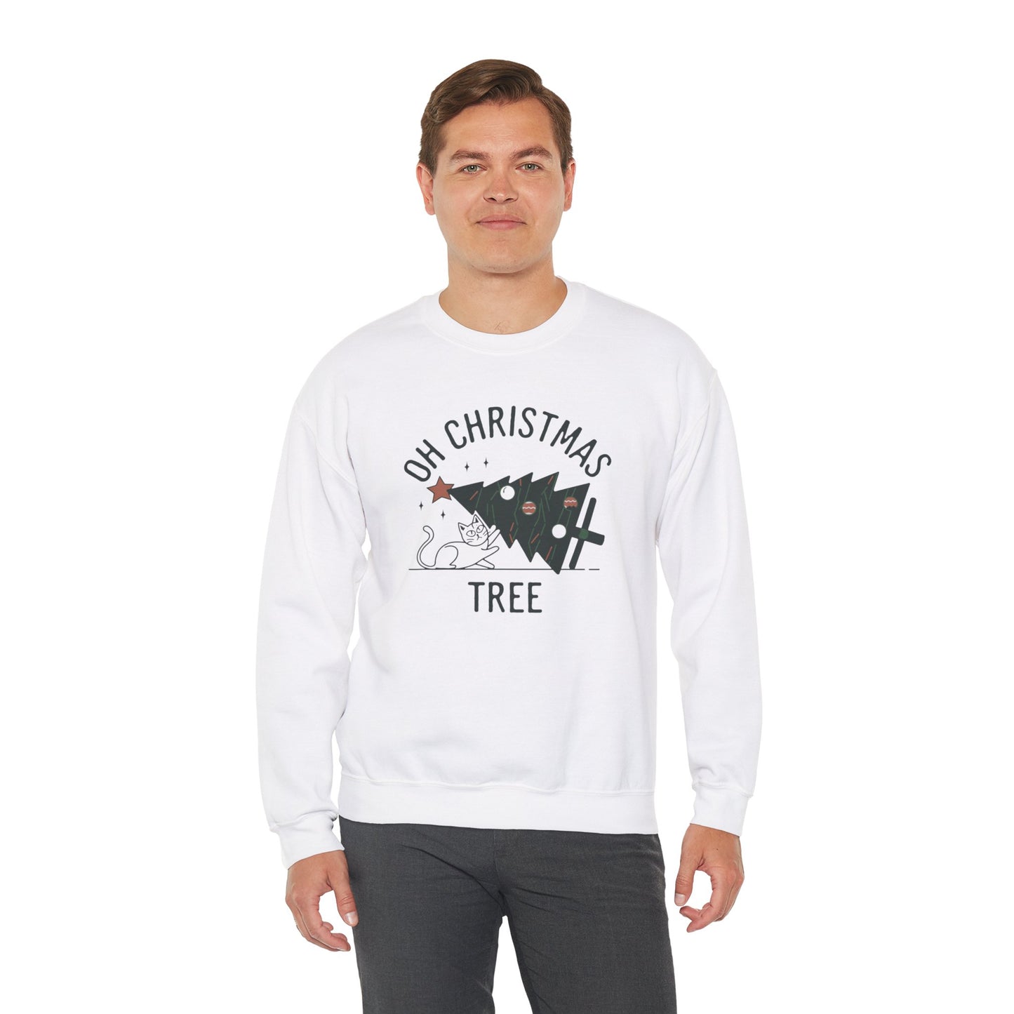 Oh Christmas Tree Cat Humor Crewneck Sweatshirt