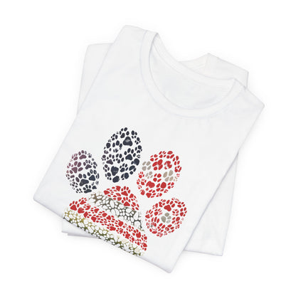 Patriotic Paw Print T-Shirt – American Flag Cat Dog Lover Shirt – 4th of July Pet Tee