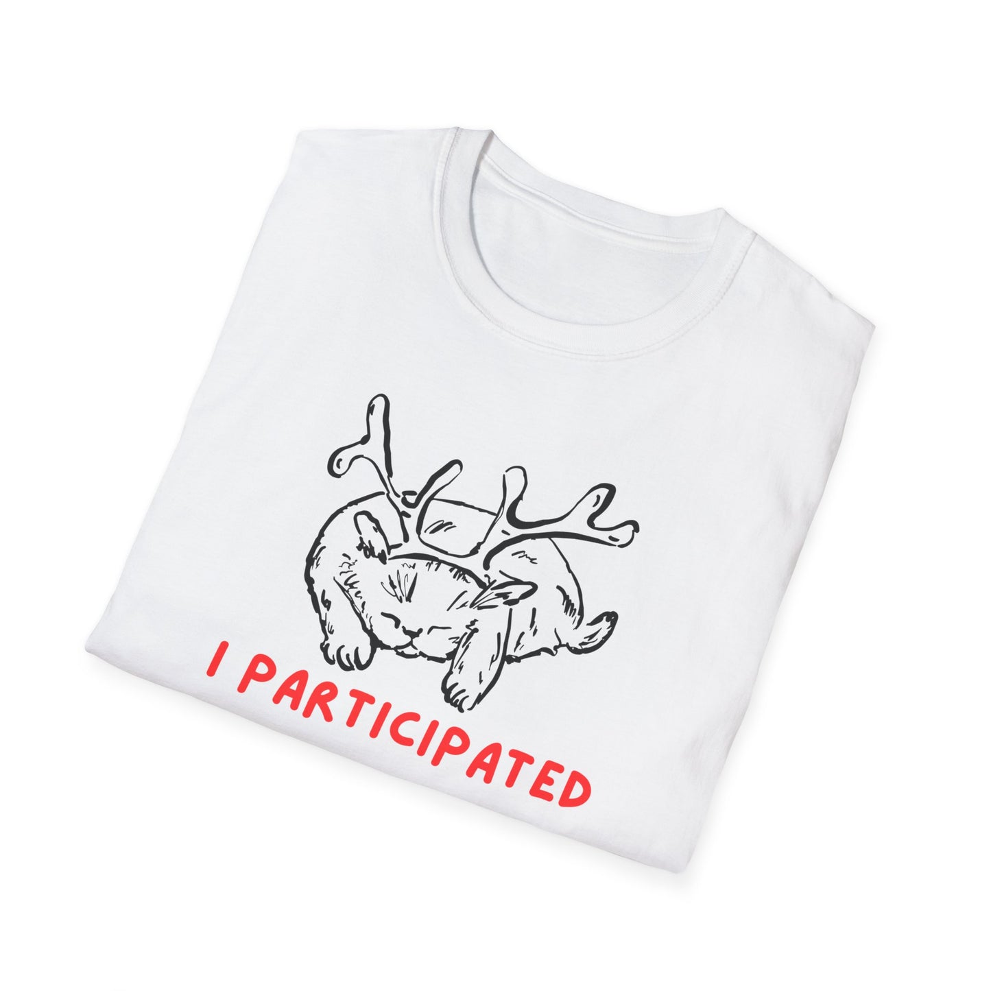 I Participated Cat Christmas T-Shirt | Funny Lazy Cat Reindeer Holiday Tee