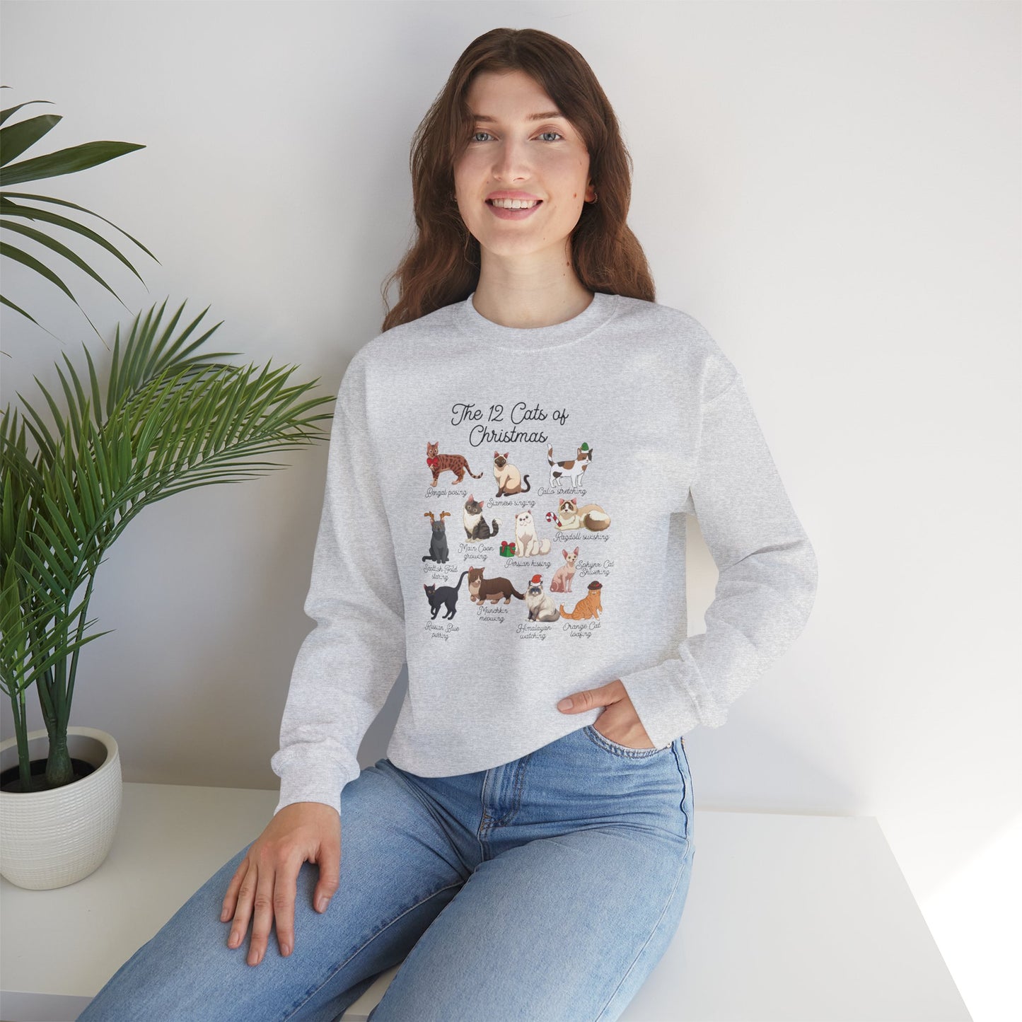 12 Cats of Christmas Holiday Crewneck Sweatshirt