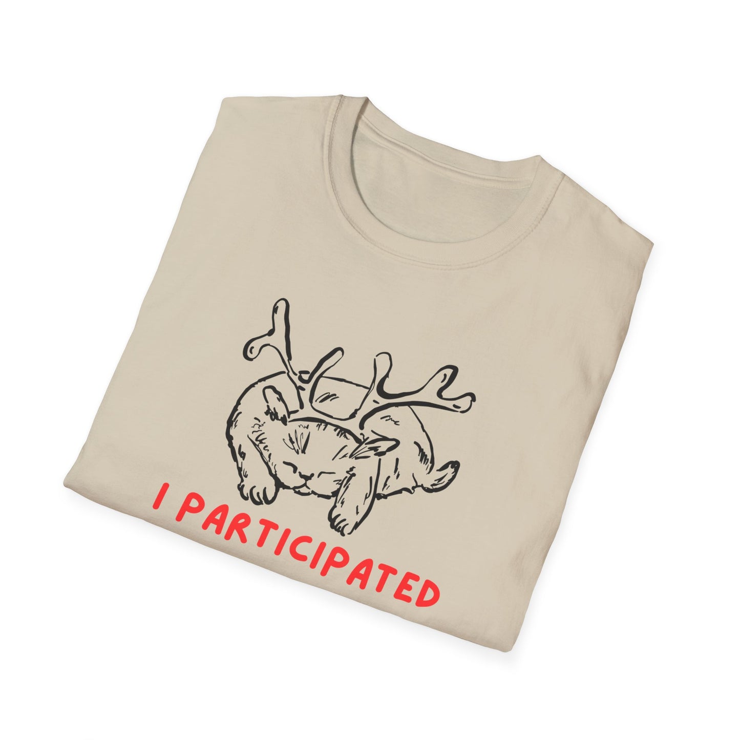 I Participated Cat Christmas T-Shirt | Funny Lazy Cat Reindeer Holiday Tee