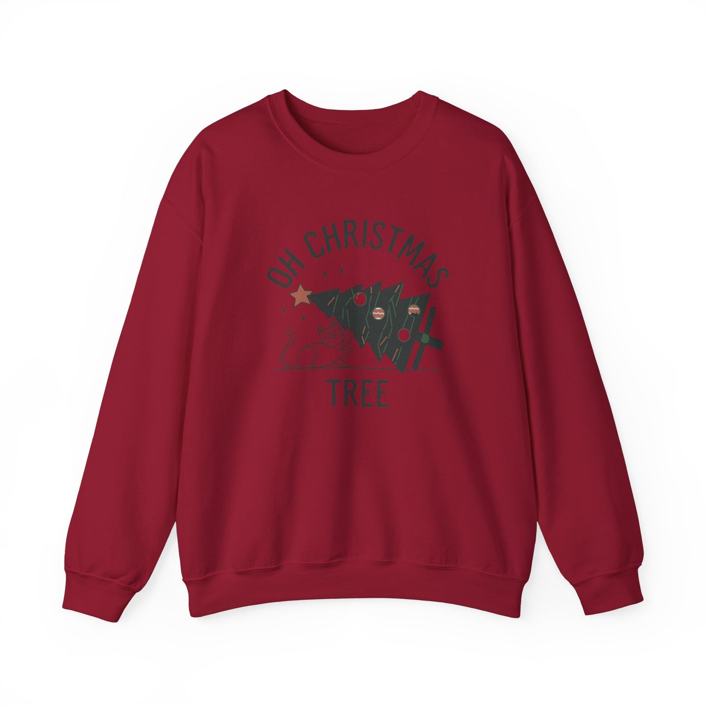 Oh Christmas Tree Cat Humor Crewneck Sweatshirt