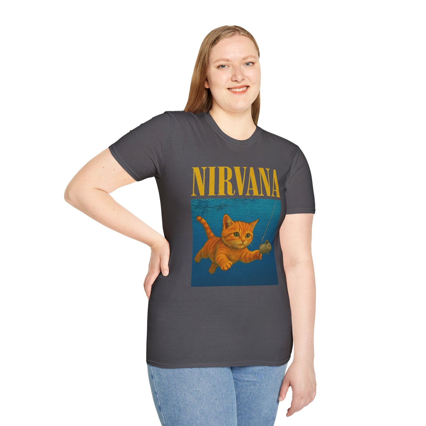 Nirvana Cat Parody T-Shirt – Funny Graphic Band Tee for Cat Lovers