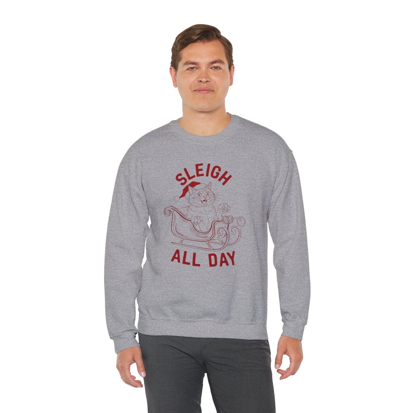 Sleigh All Day Cat Feral Cat Crewneck Sweatshirt