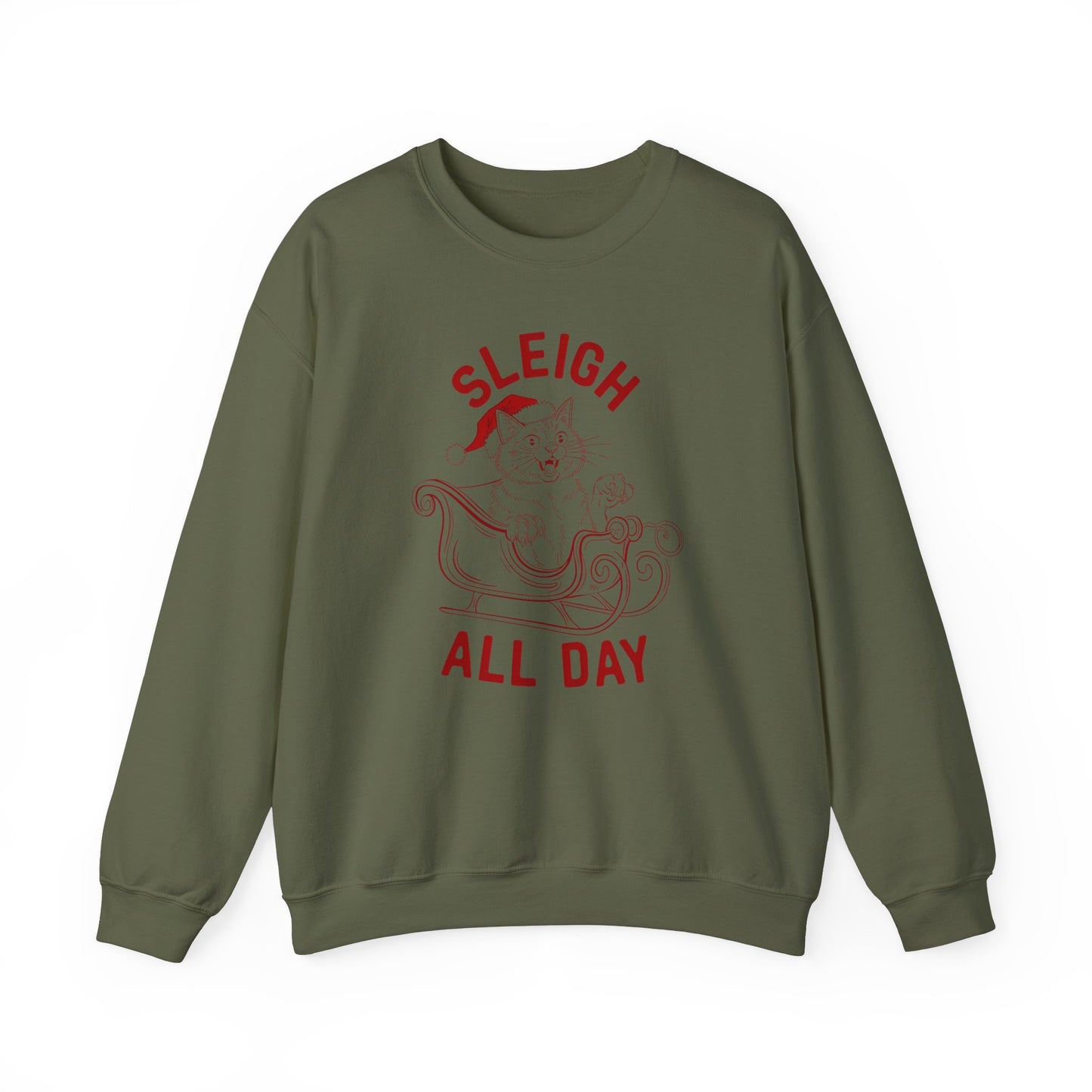 Sleigh All Day Cat Feral Cat Crewneck Sweatshirt