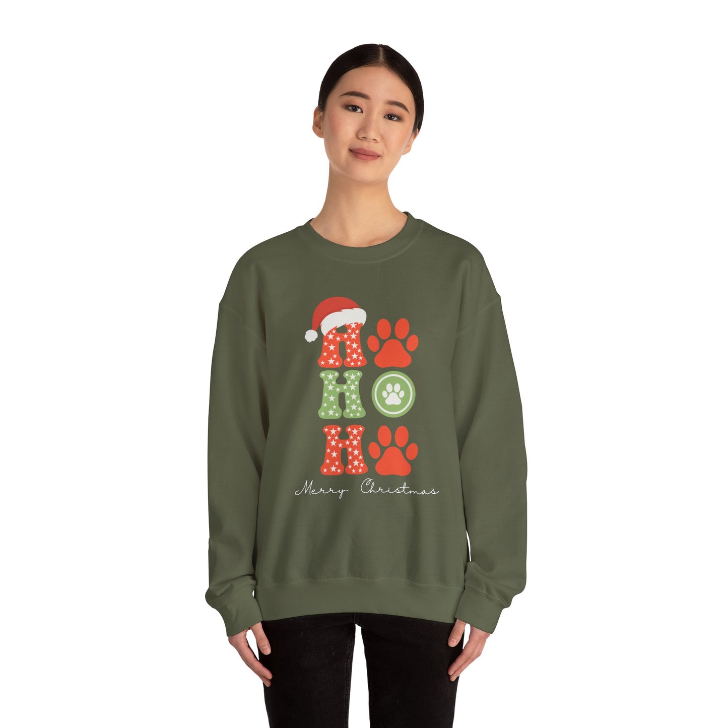 HO HO Paws Christmas Crewneck Sweatshirt | Retro Holiday Pet Lover Sweatshirt