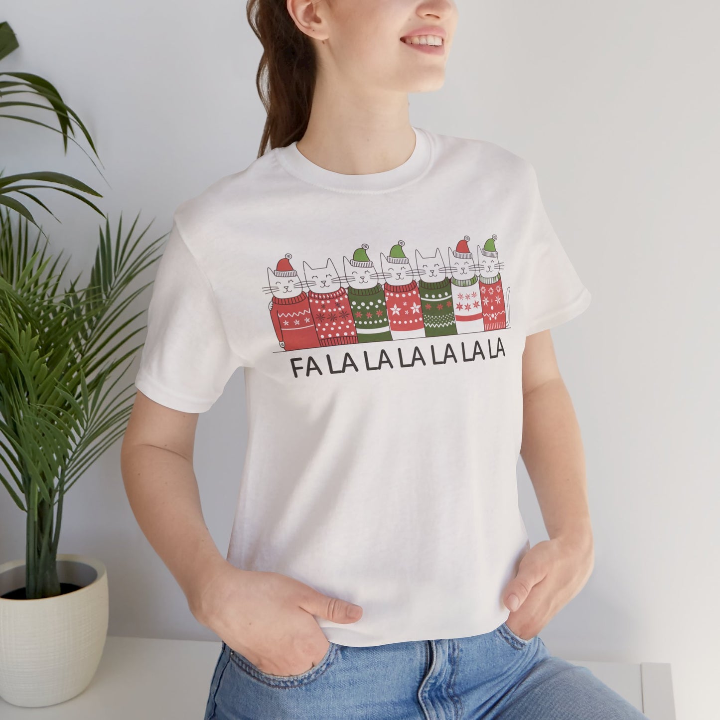 Fa la la la la Christmas cat tee