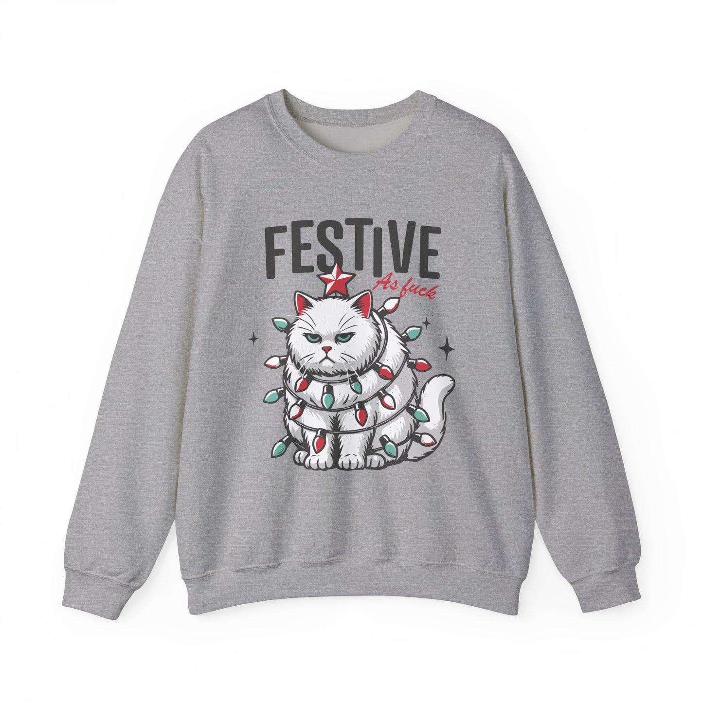 Grumpy Festive Cat Crewneck Sweatshirt